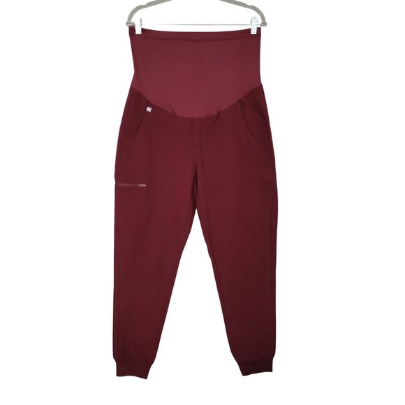 Figs Zamora High Wasited Maternity Jogger Scrub Pants Womens Sz M Burgundy NWOT - Picture 1 of 6